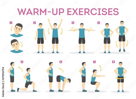 Warm-up exercise set before workout. Stretch muscles Stock-Vektorgrafik | Adobe Stock