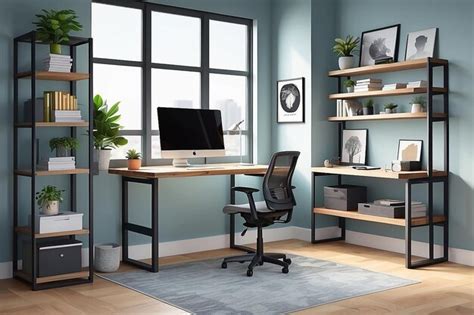 Premium Photo | Illustrate a home office with a standing desk and ...