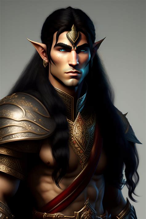 Lexica - Male elf warrior with black hair, detailed, fantasy