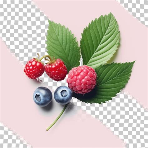 Premium PSD | Ripe berries and leafy greens transparent background