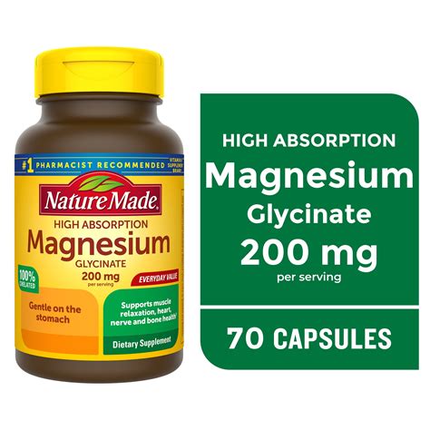 Nature Made Magnesium Glycinate 200 mg Per Serving Capsules, Dietary ...