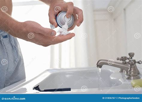 Man Preparing To Shave at Bathroom Sink Stock Image - Image of ...