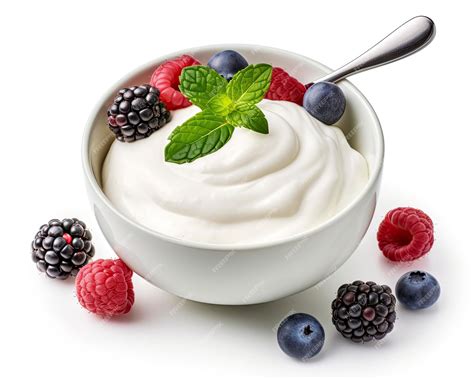 Premium Photo | Green bowl of greek yogurt and fresh berries isolated on white background