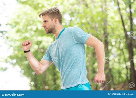 Running. Sportsman Full of Energy. Man Making Sport Outdoor. Sportswear ...