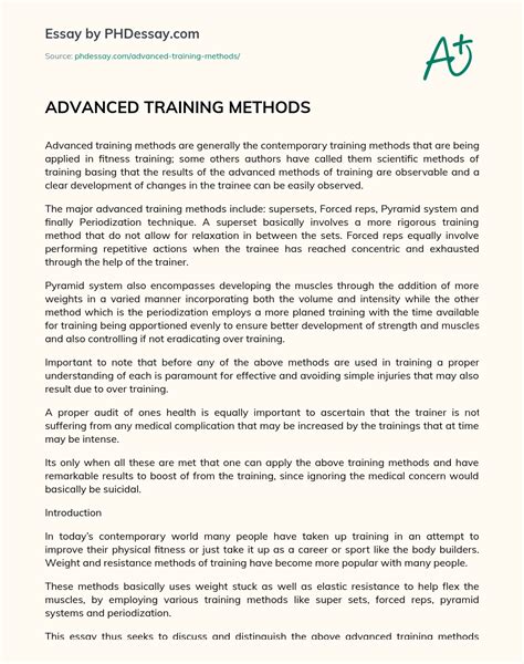 ADVANCED TRAINING METHODS - PHDessay.com