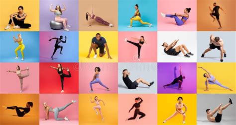 Dynamic Group of Athletes Showcasing Various Workout Routines in ...