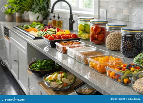 Meal Prep Ingredients on Modern Kitchen Counter Stock Illustration ...