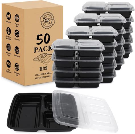 Amazon.com: Ginzeca Meal Prep Containers Reusable [50 Pack] 3 ...
