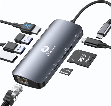 USB C Hub Multiport Adapter, ABLEWE 8-in-1 USB-C Hub with 4K@60Hz HDMI ...